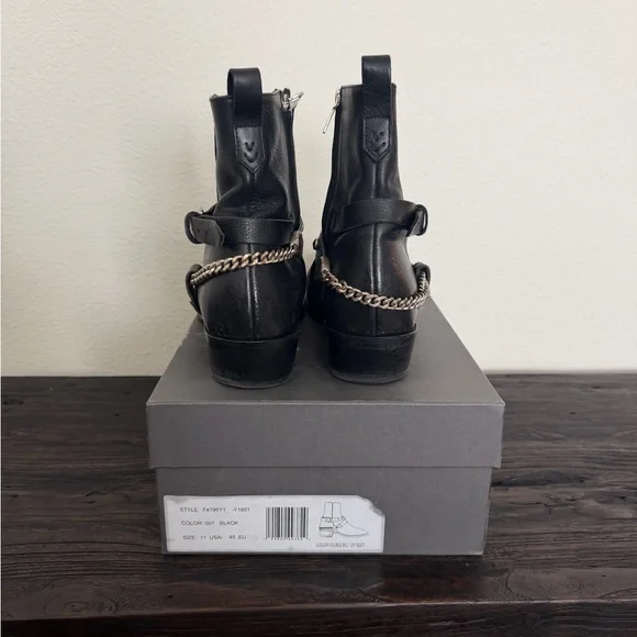 John Varvatos Black Ludlow Leather Harness Boots